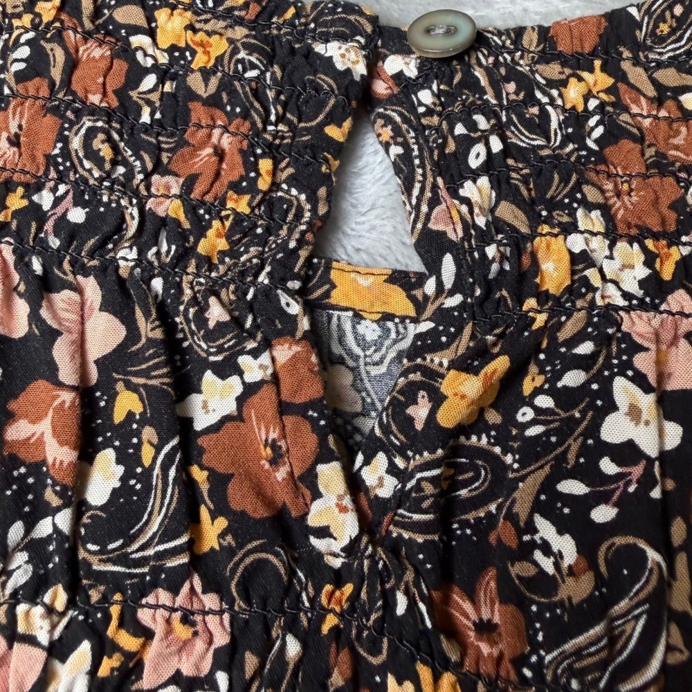 J Jill Womens Size Small Blouse Floral Paisley Smocked Viscose Rayon Boho Earthy - Picture 7 of 12